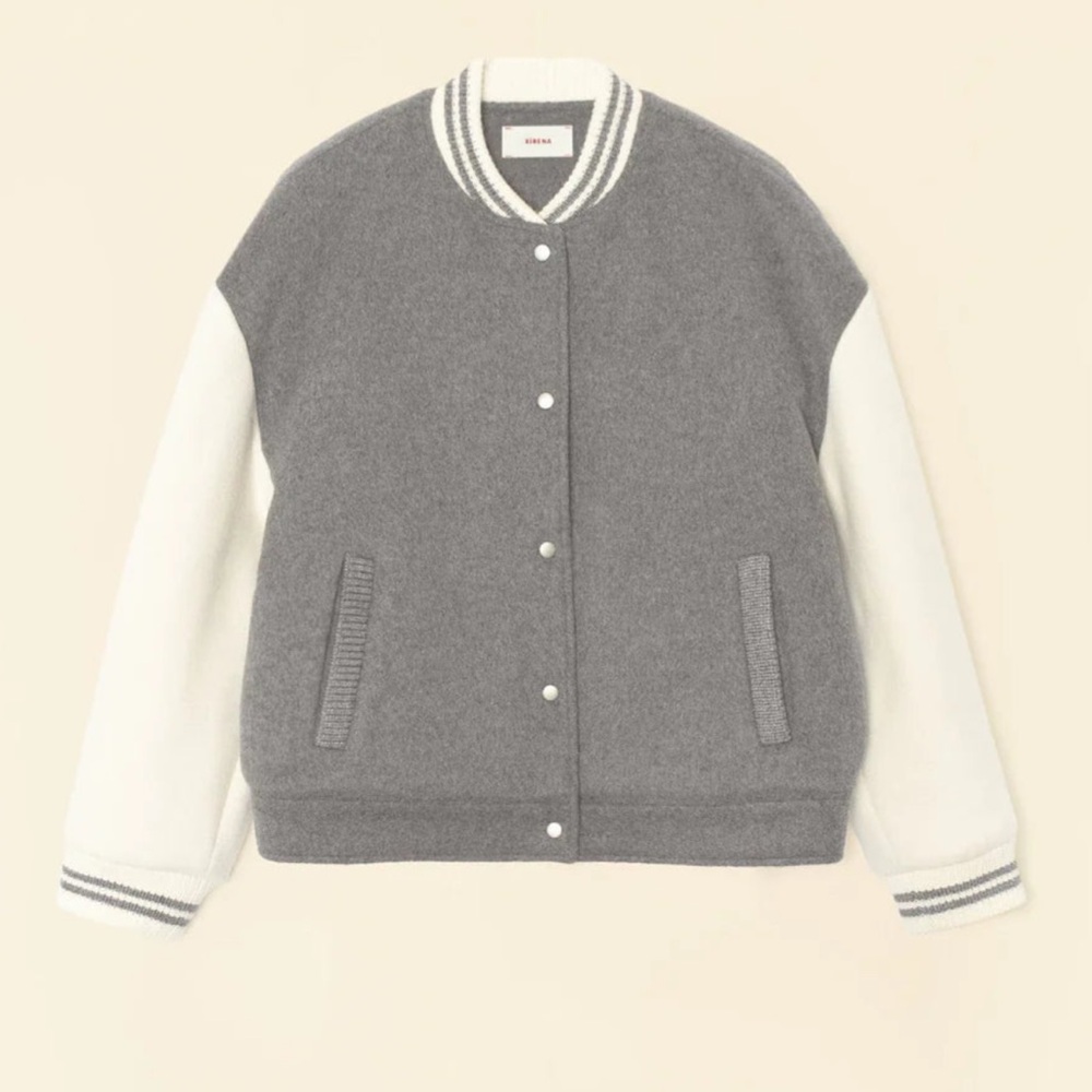 NWT XIRENA Varsity Jacket in Gravel Chalk